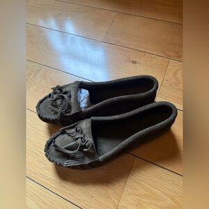 Olive colored Minnetonka Suede Moccasins